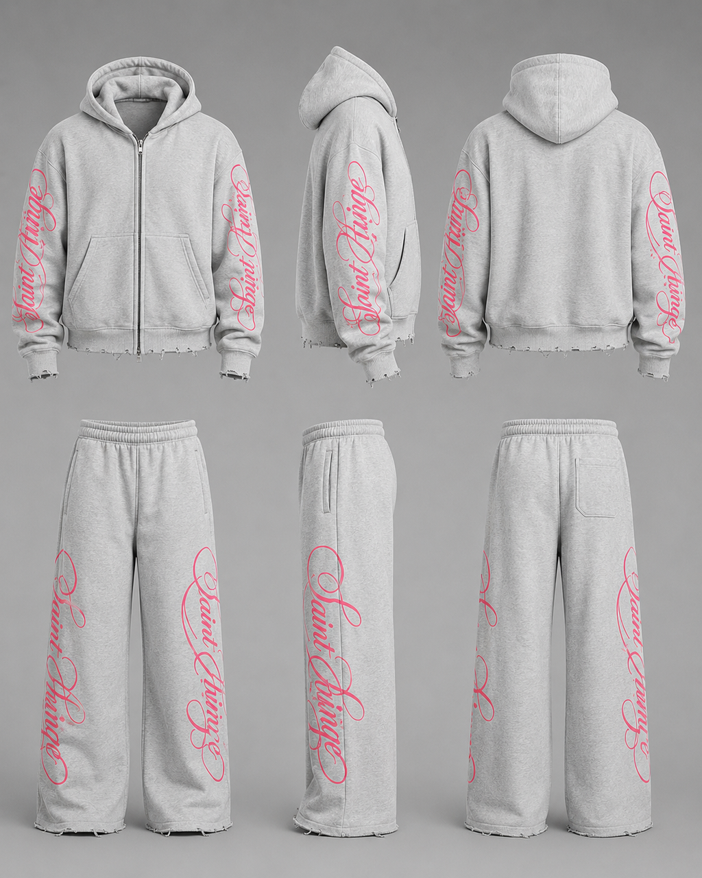 Grey & Pink Oversized Two-Piece Set