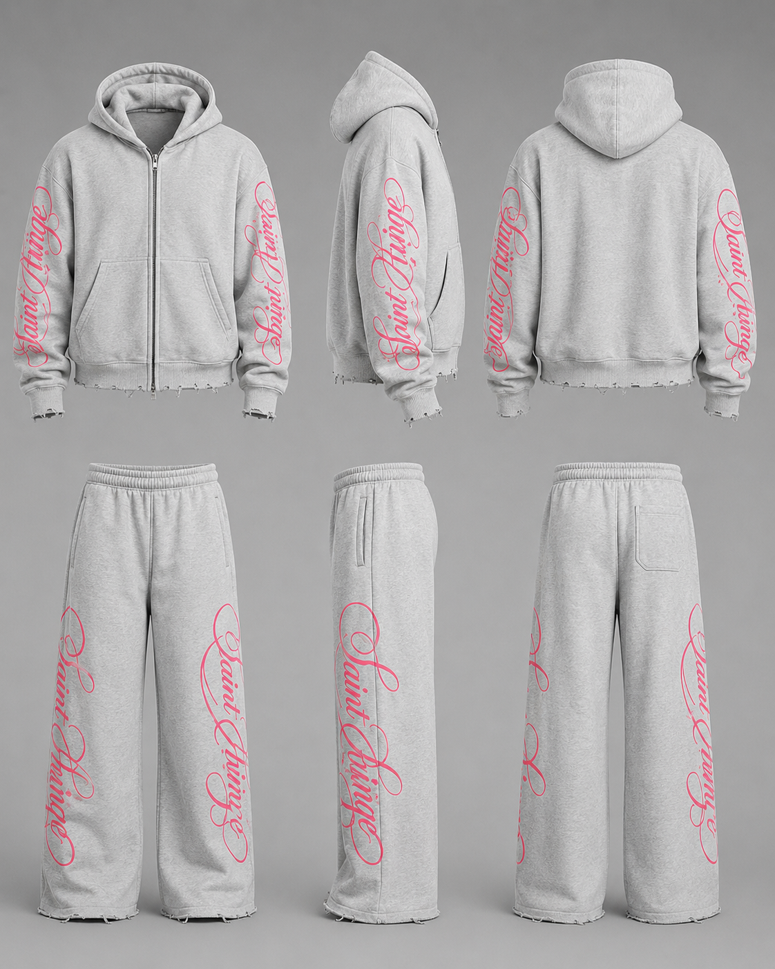 Grey & Pink Oversized Two-Piece Set