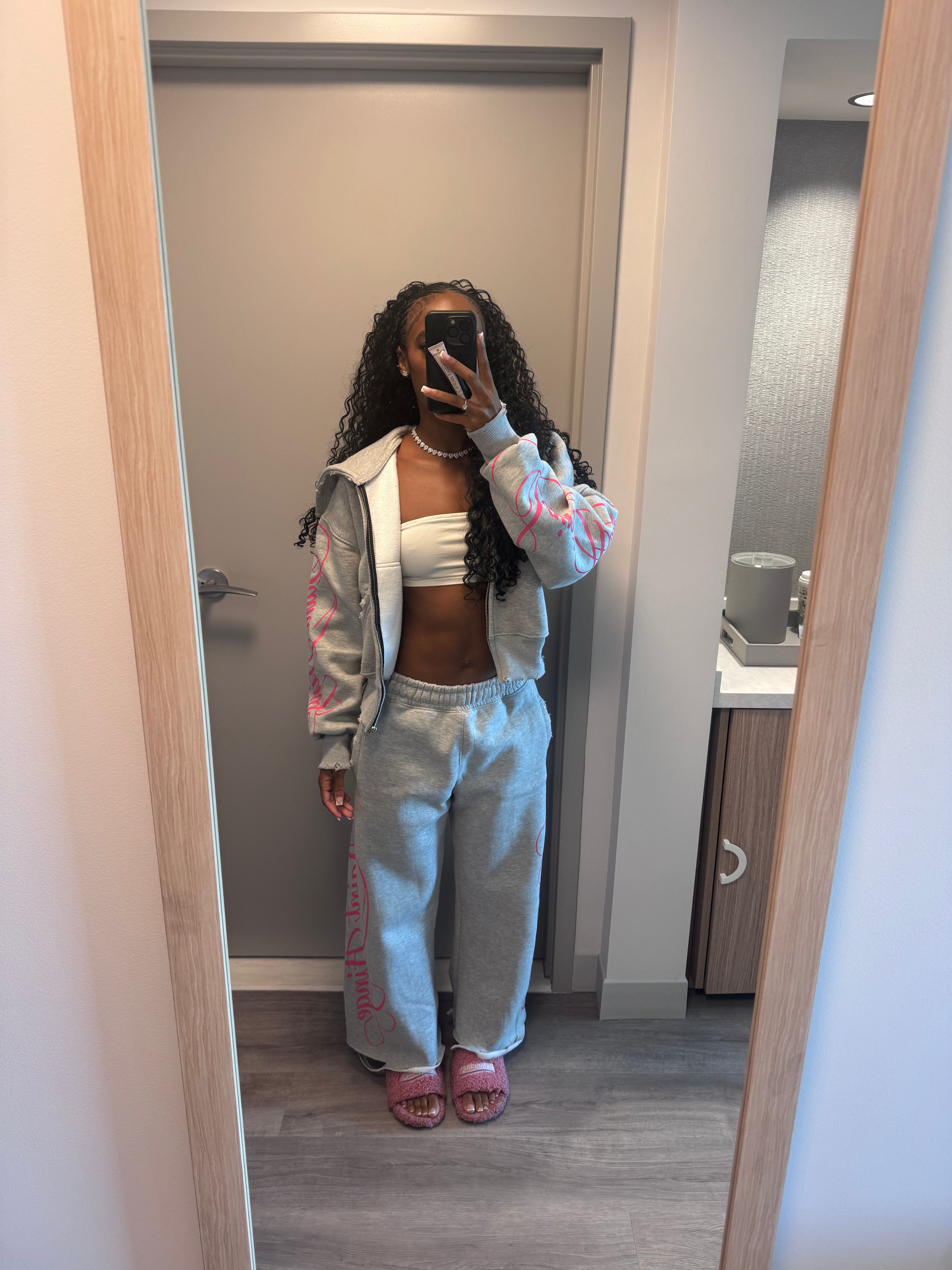 Grey & Pink Oversized Two-Piece Set